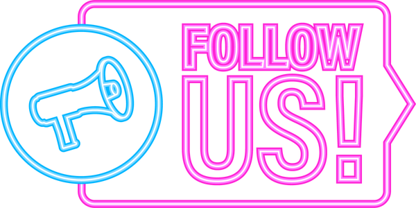 Button Follow us on dark background. Neon icon. Vector illus